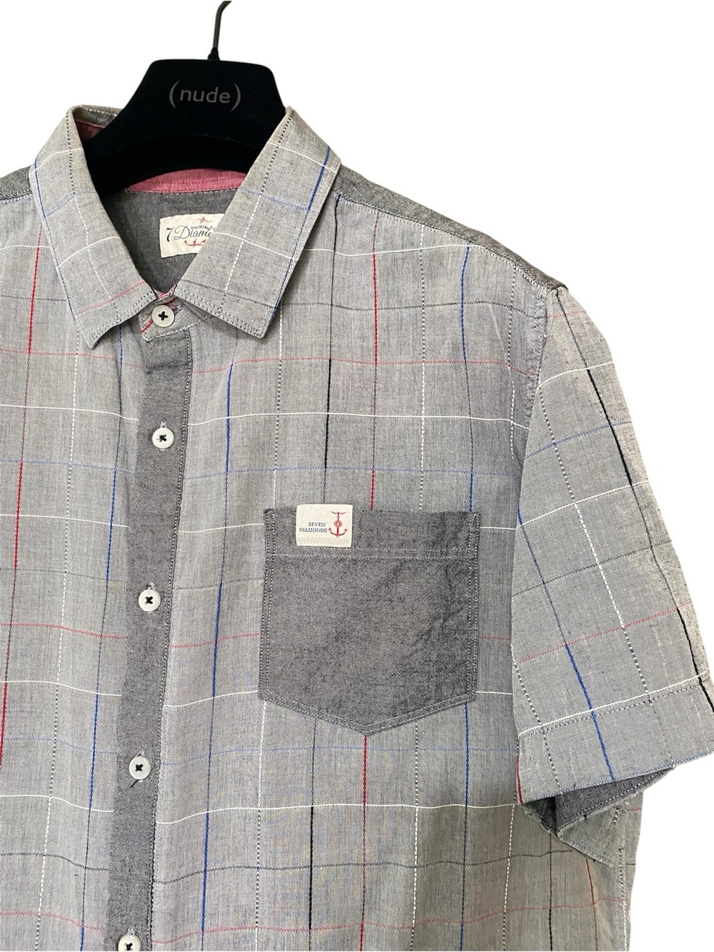 7 Diamonds Mens Short Sleeve Cotton Gray Button Down